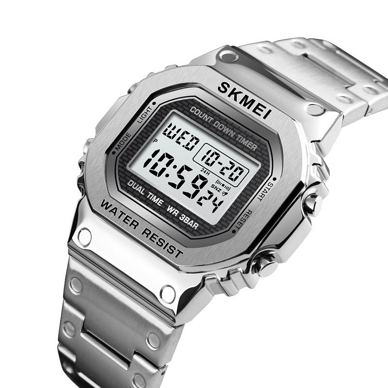 Led Chronograph Countdown Case Rustfrit Stål Vandtæt Herre Digital Watch