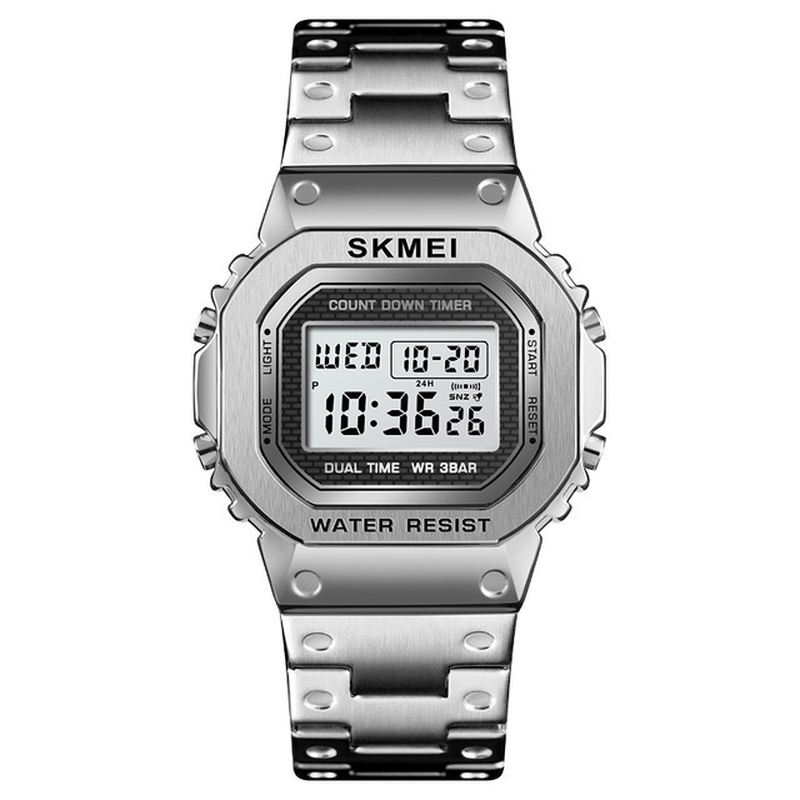 Led Chronograph Countdown Case Rustfrit Stål Vandtæt Herre Digital Watch