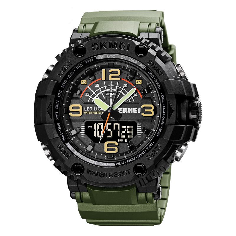 Led Lys Sport Herre Digital Watch 5atm Vandtæt Stopur Camouflage Dual Display Ur