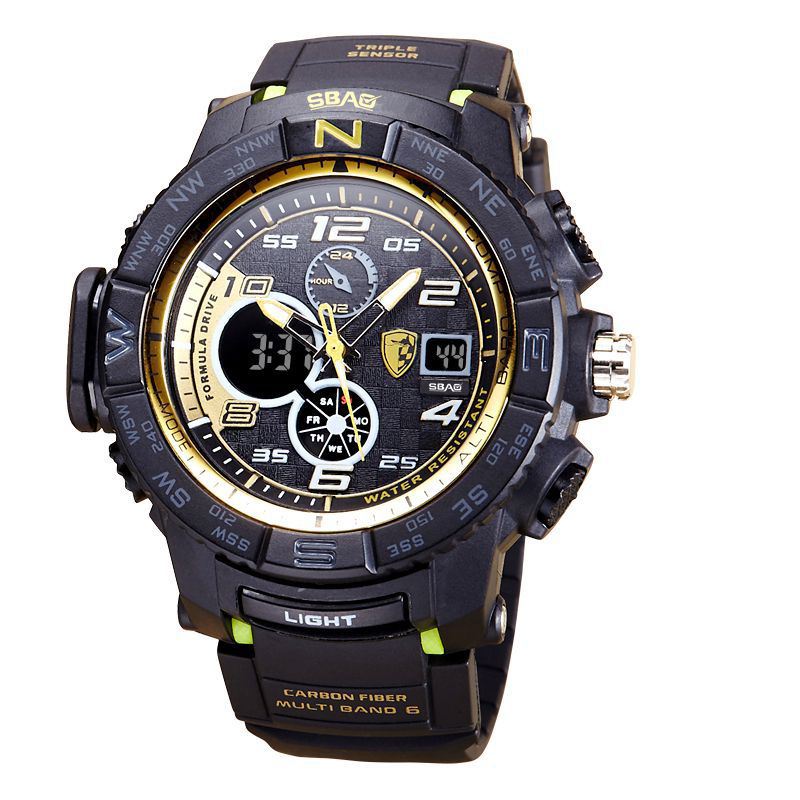 Lysende Display Mode Sport Style 12/24 Timer Vandtæt Mænd Dual Display Digital Watch
