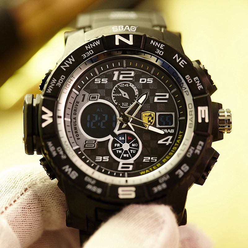 Lysende Display Mode Sport Style 12/24 Timer Vandtæt Mænd Dual Display Digital Watch