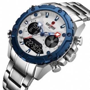Mænd Mode Rustfrit Stål Vækkeur Lysende Display Vandtæt Ur Dual Display Digital Watch