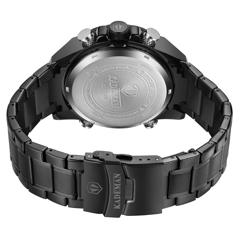 Mænd Mode Rustfrit Stål Vækkeur Lysende Display Vandtæt Ur Dual Display Digital Watch