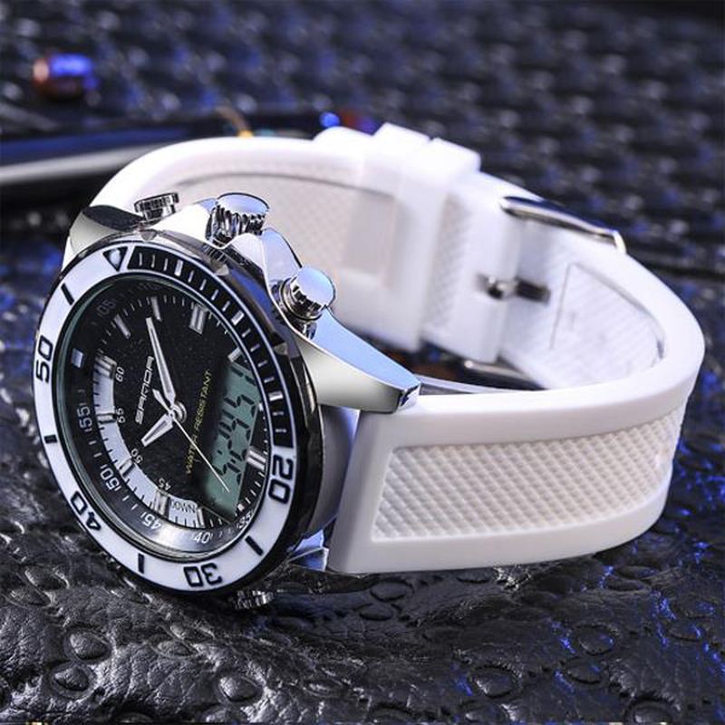 Mode Mænd Led Dual Display Watch Silikone Strap Svømning Dykning Sport Watch