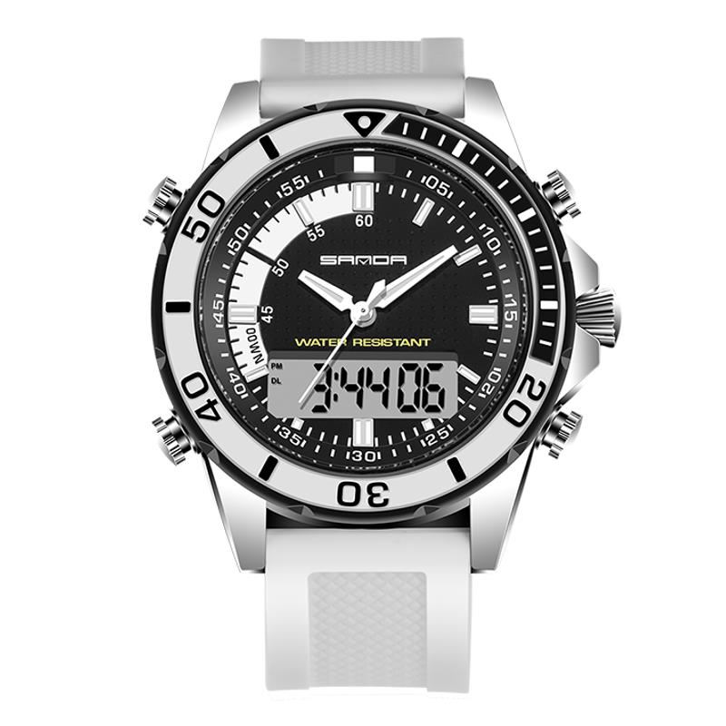Mode Mænd Led Dual Display Watch Silikone Strap Svømning Dykning Sport Watch