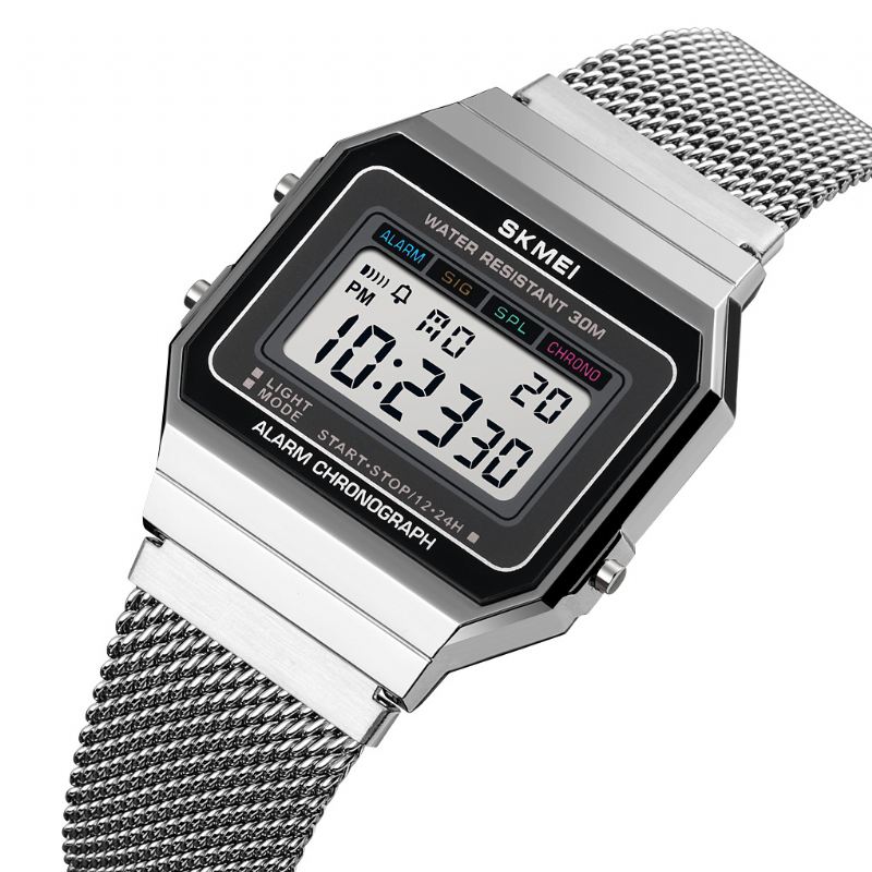 Mode Stopur Lysende Display Mænd Vandtæt Ur Mesh Strap Digital Watch
