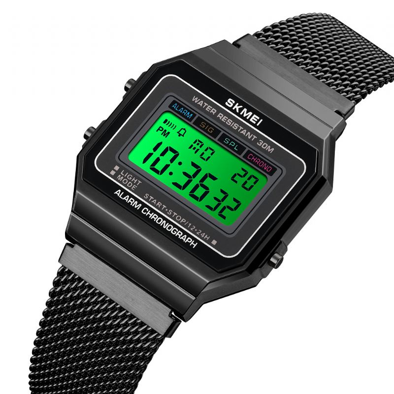 Mode Stopur Lysende Display Mænd Vandtæt Ur Mesh Strap Digital Watch