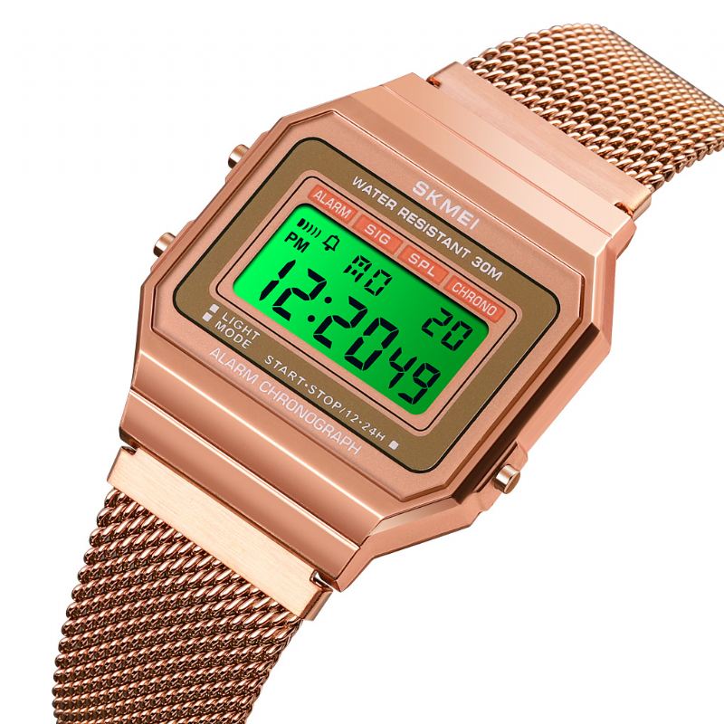 Mode Stopur Lysende Display Mænd Vandtæt Ur Mesh Strap Digital Watch