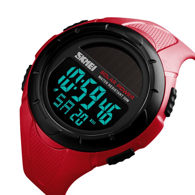 Solar Power Digital Watch Stopur Lysende Display Alarm Kalender Udendørs Sport Watch
