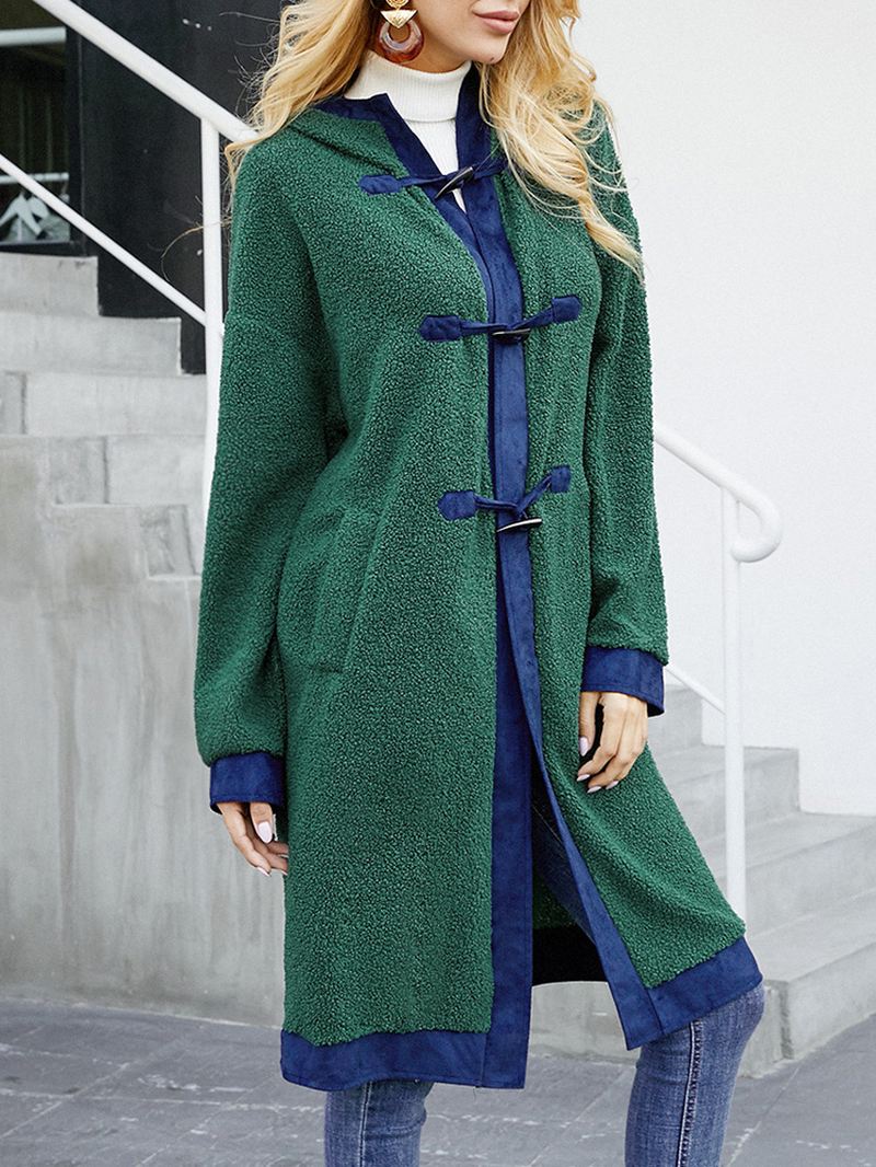 Casual Fleece Patch Horn Knap Lommer Knæ Hættefrakker