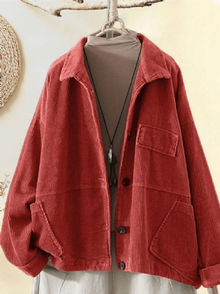 Corduroy Turn-down Krave Langærmede Vintage Casual Frakker Til Kvinder