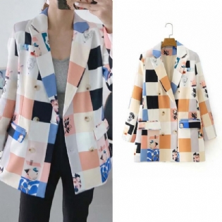 Efterår Vinter Dame Mode Med Tryk Blazer Kvinde Langærmet Jakke Dame Afslappet Løse Blazer Toppe