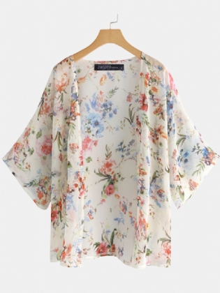 Kvinder Bat Sleeve Blomsterprint Bohemian Style Simple Casual Cardigan