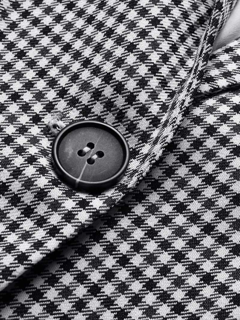 Kvinder Front Pocket Grid Printed Button Front Lommer Langærmede Retro Suits