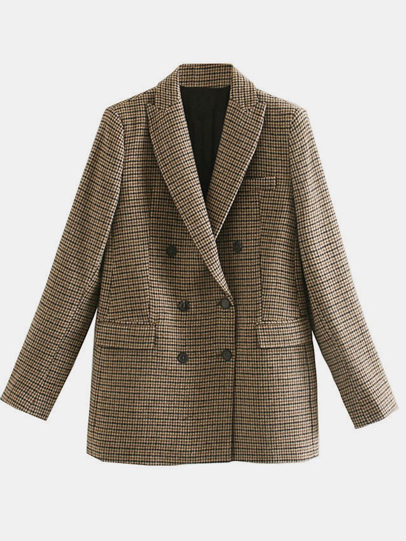 Kvinder Plaid Vintage Uld Med Tryk Reverskrave Langærmet Jakkesæt