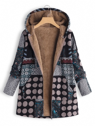 Kvinder Polka Dot Med Tryk Fluffy Fleece Tykt Blomsterprint Vintage Jakke Frakker