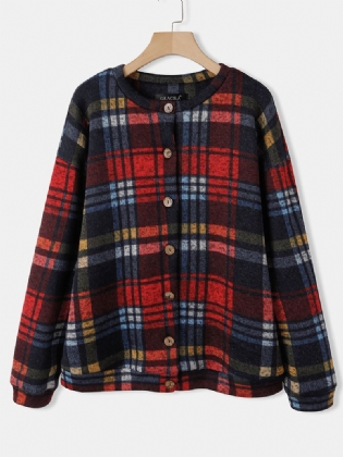 Kvinder Vintage Plaid Button Up Casual Langærmede Frakker