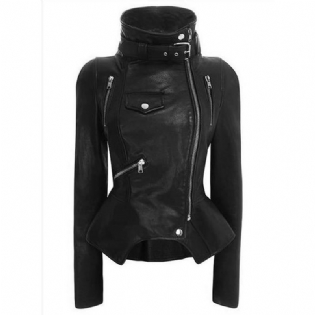 Motorcykel Læder Gothic Jakke Kvinder Kunstlæder Mode Sort Faux Coats Trend Jakke Streetwear