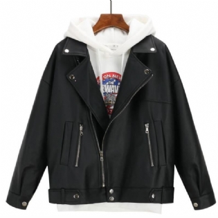 Nyankomst Kvinder Efterår Vinter Læderjakke Oversized Kæreste Koreansk Stil Kvinde Faux Coat Outwear Sort