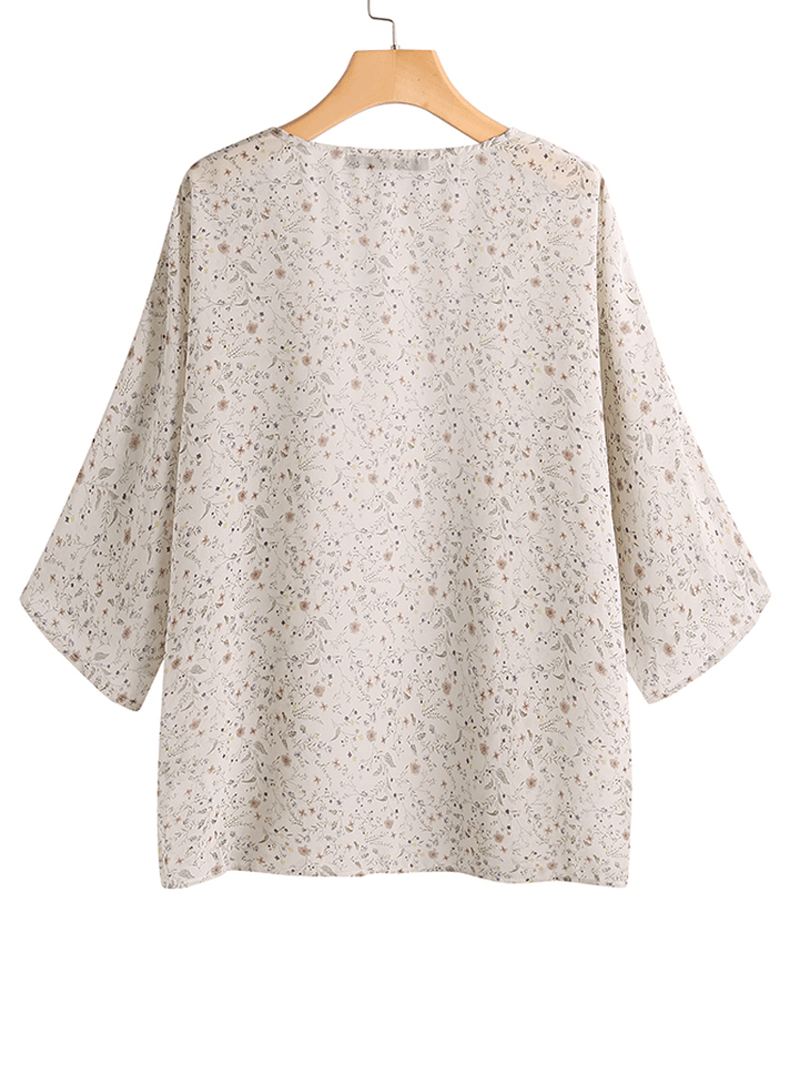 S-5xl Kvinder 3/4 Ærmer Skjorte Toppe Åben Front Cardigans