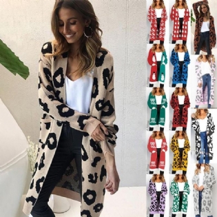 Sexet Leopardprintet Cardigantrøje Kvinder 2018 Efterår Vintertrøje Harajuku Langærmet Striktrøje Sueter Mujer