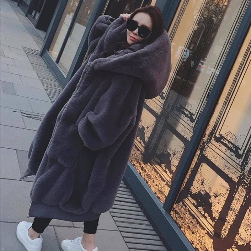 Vinter Imiteret Pelsfrakke Kvinder 2018 Lang Varm Imiteret Pelsjakke Frakke Casual Hættetrøjer Løs Lommefrakke Outwear Casaco Feminino