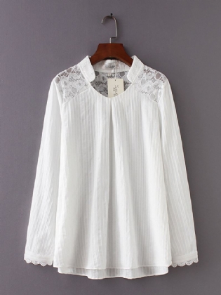Blonde Patchwork Ensfarvet Hul Langærmet Vintagebluse