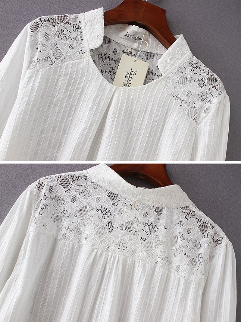 Blonde Patchwork Ensfarvet Hul Langærmet Vintagebluse