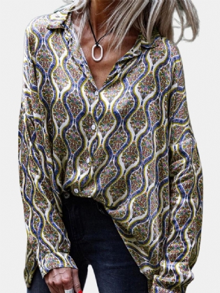 Chic Dame Langærmet Turn-down Collar Casual Bluse