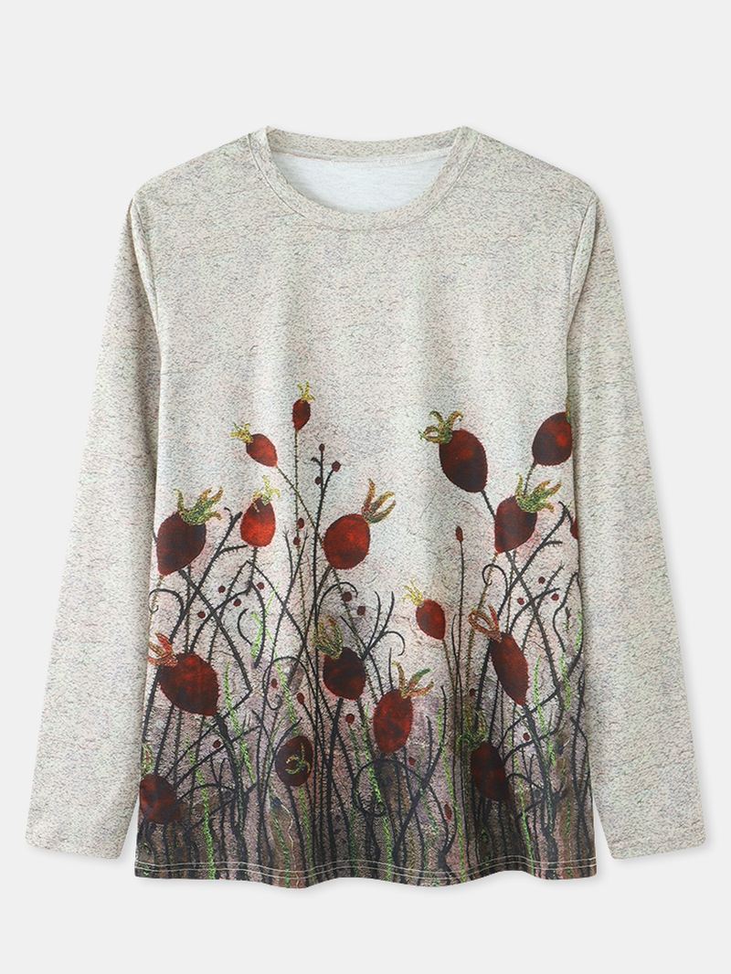 Kvinder Abstrakt Plant Med Tryk Langærmet Casual Bluse