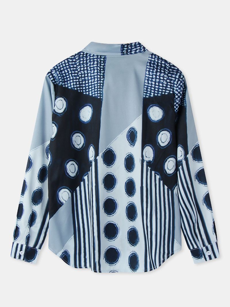 Kvinder Blandet Polka Dot Printet Patchwork Langærmet Revers Casual Stilfuld Bluse