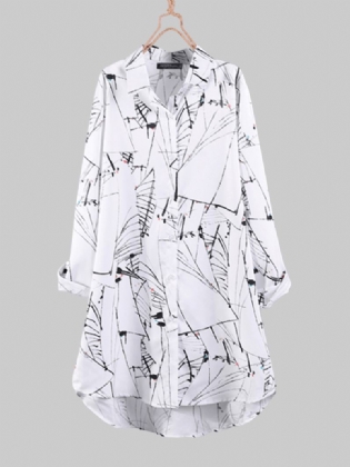 Kvinder Blomsterprint Turn-down Krave Uregelmæssig Hem Button Bluse