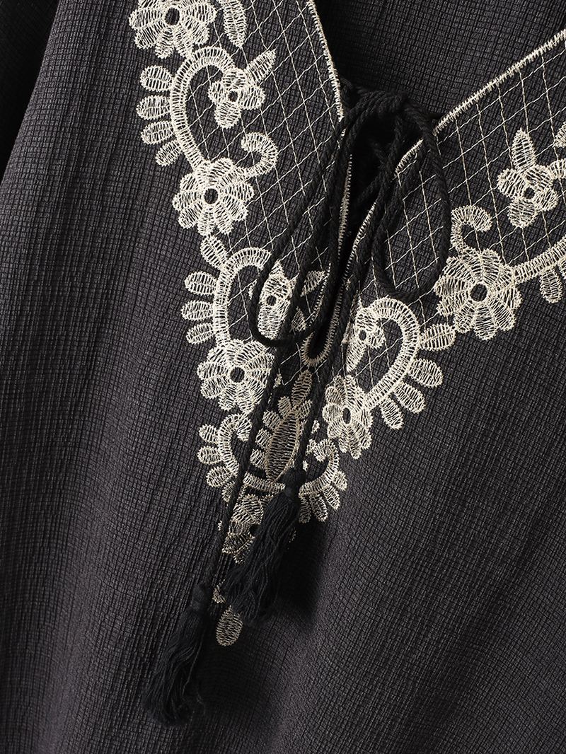Kvinder Blomsterprint Vintage V-hals Knotted 3/4 Ærmet Afslappet Bluse