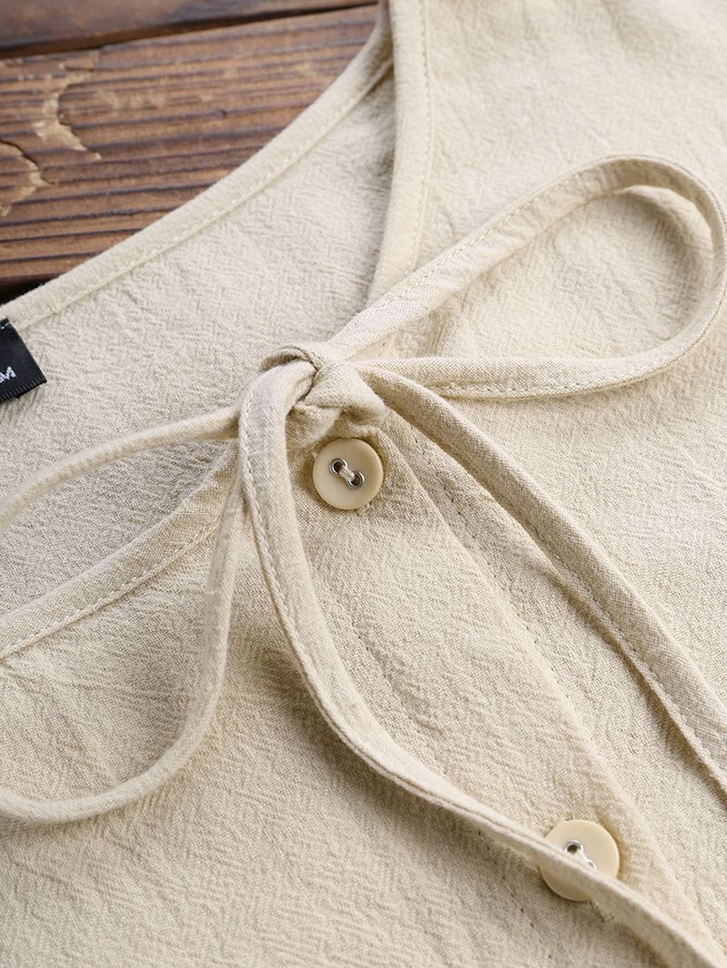 Kvinder Button Vintage Bluse I Bomuld Med Rund Hals