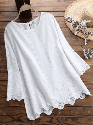 Kvinder Casual Løs Solid Broderet Bluse