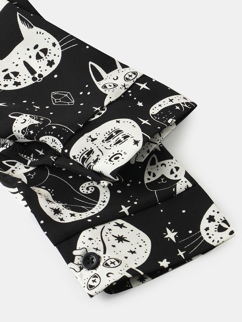 Kvinder Casual Tegneserie Kat Funny Med Tryk Turn-down Collar Langærmede Button Shirts