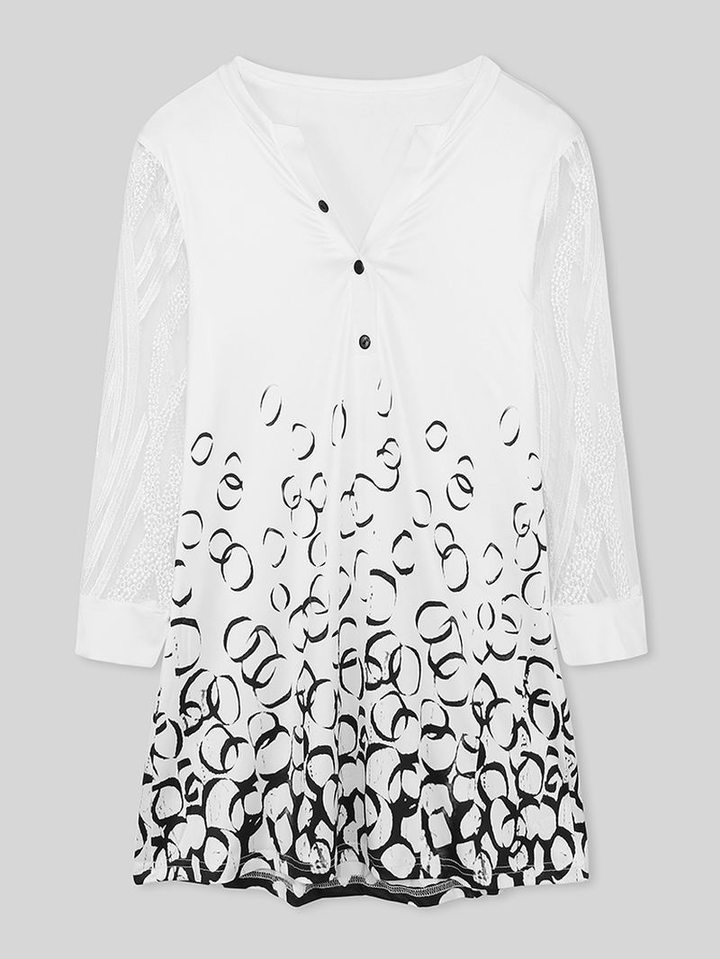 Kvinder Halv Knap Med Tryk Gennemsigtige 3/4 Ærmer Elegante Longline Bluser