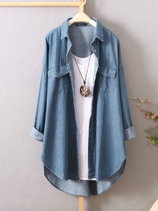 Kvinder Langærmede Button Down Shirts Casual Løs Denim Bluse