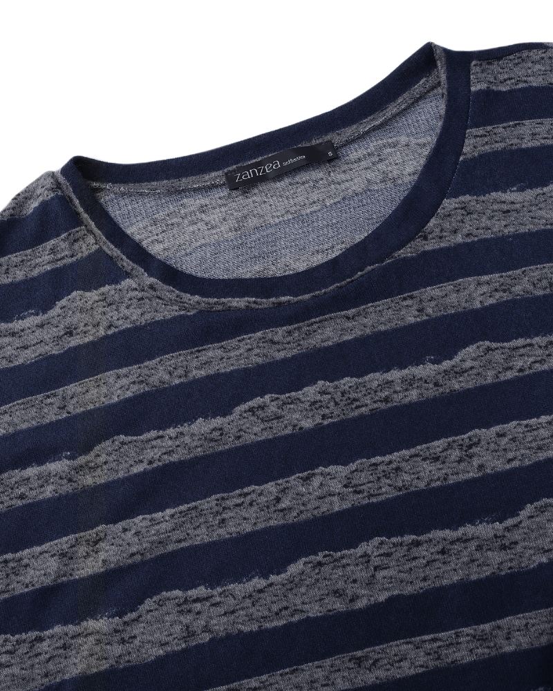 Kvinder Langærmet O-hals Stripe Baggy Høj Lav Hem Casual Bluse