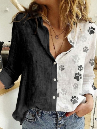 Kvinder Lappetryk Patchwork Langærmede Button Casual Skjorter