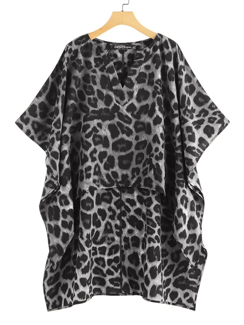 Kvinder Leopard Med Tryk Uregelmæssig Hem V-hals Casual Bluse