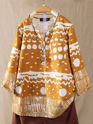 Kvinder Polka Dot Med Tryk 3/4 Ærmet Løs Vintage Bluse
