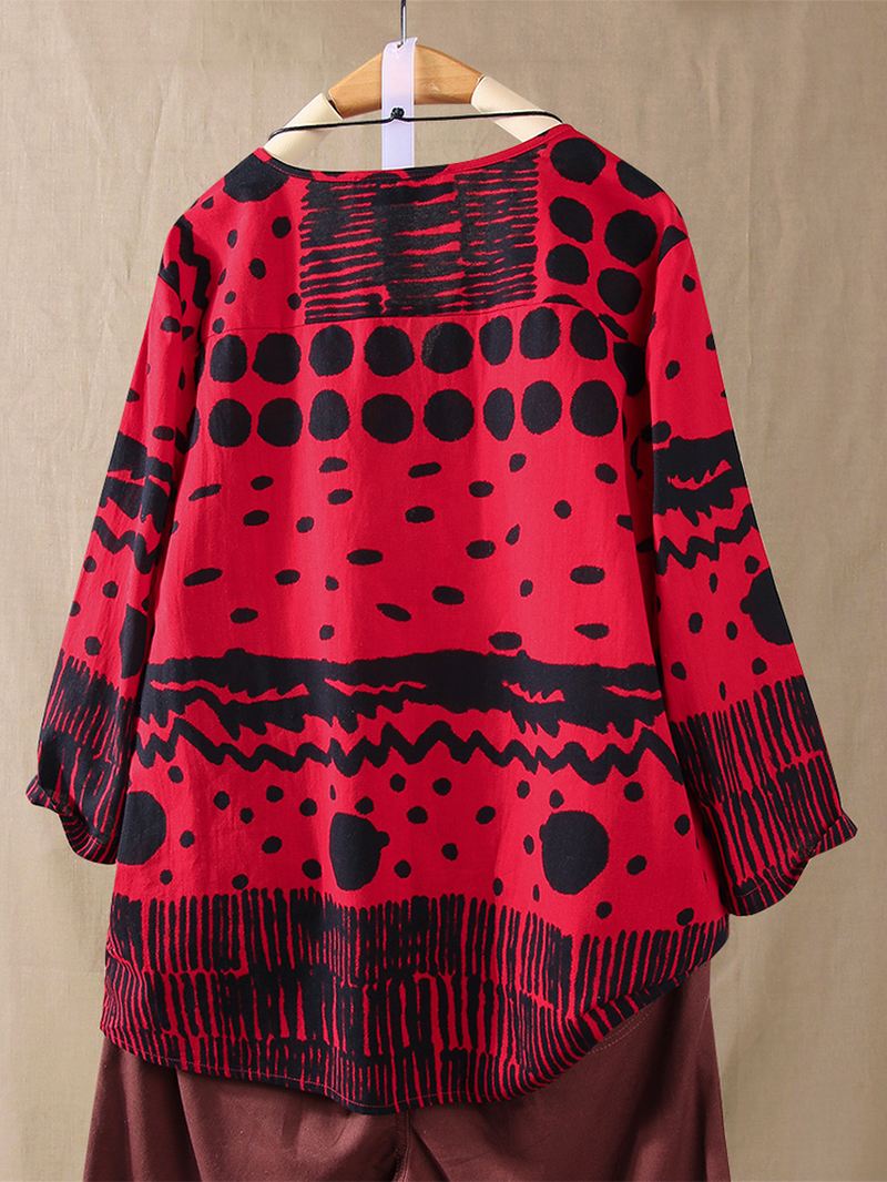Kvinder Polka Dot Med Tryk 3/4 Ærmet Løs Vintage Bluse