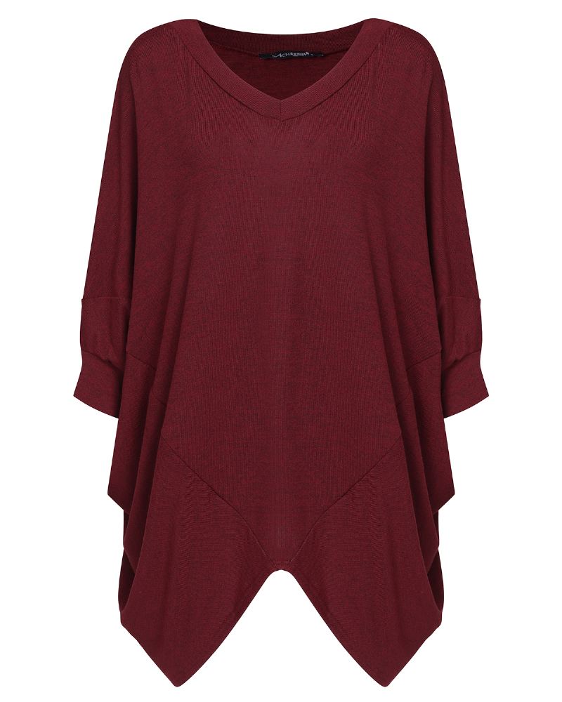 Kvinder Pullover V-hals Langærmet Uregelmæssig Hem Casual Løs Bluse