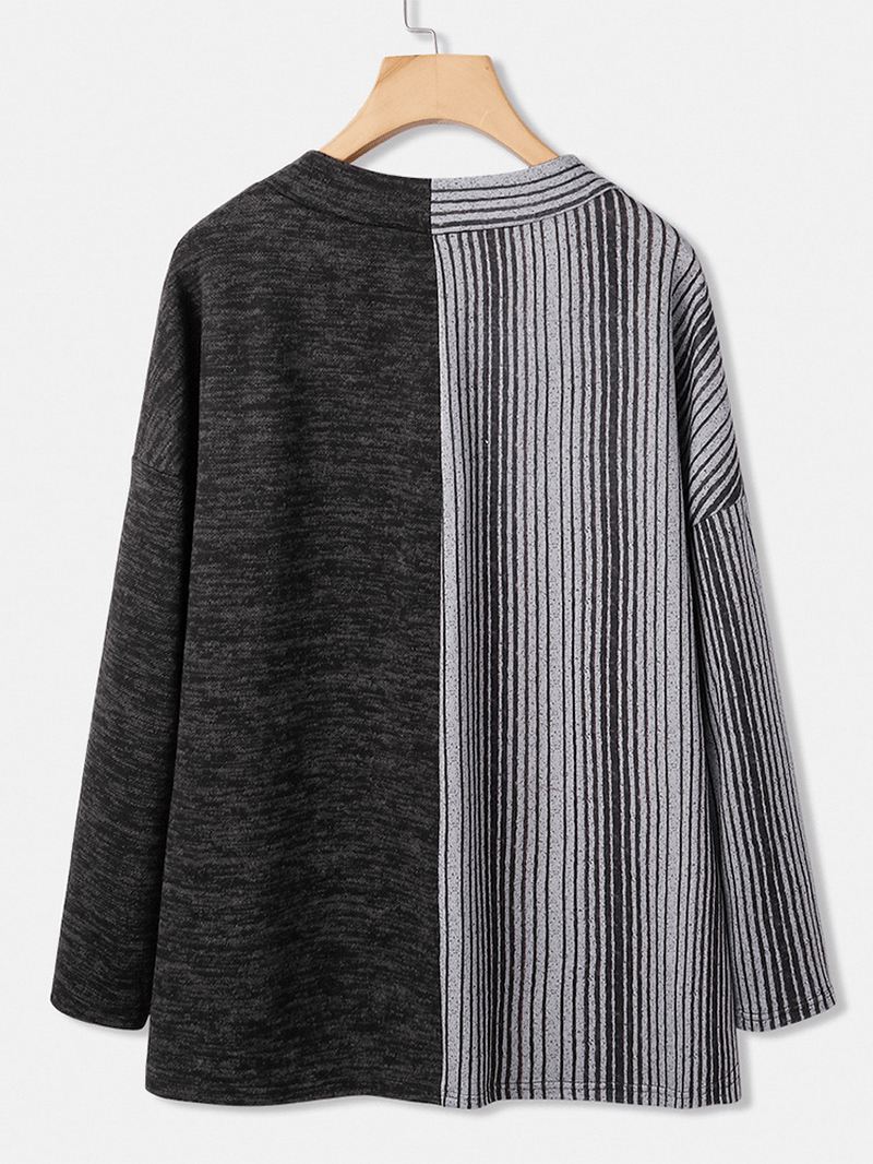 Kvinder Stribet Med Tryk Patchwork V-hals Langærmet Afslappet Bluse