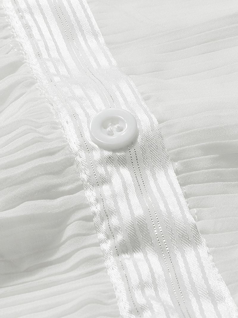 Pure Color Ruffle Stand Collar Langærmede Casual Skjorter Til Kvinder