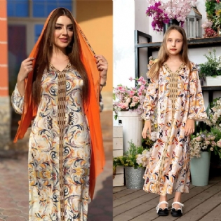 Arabisk Robe Abaya Muslim Kvinder Kjole