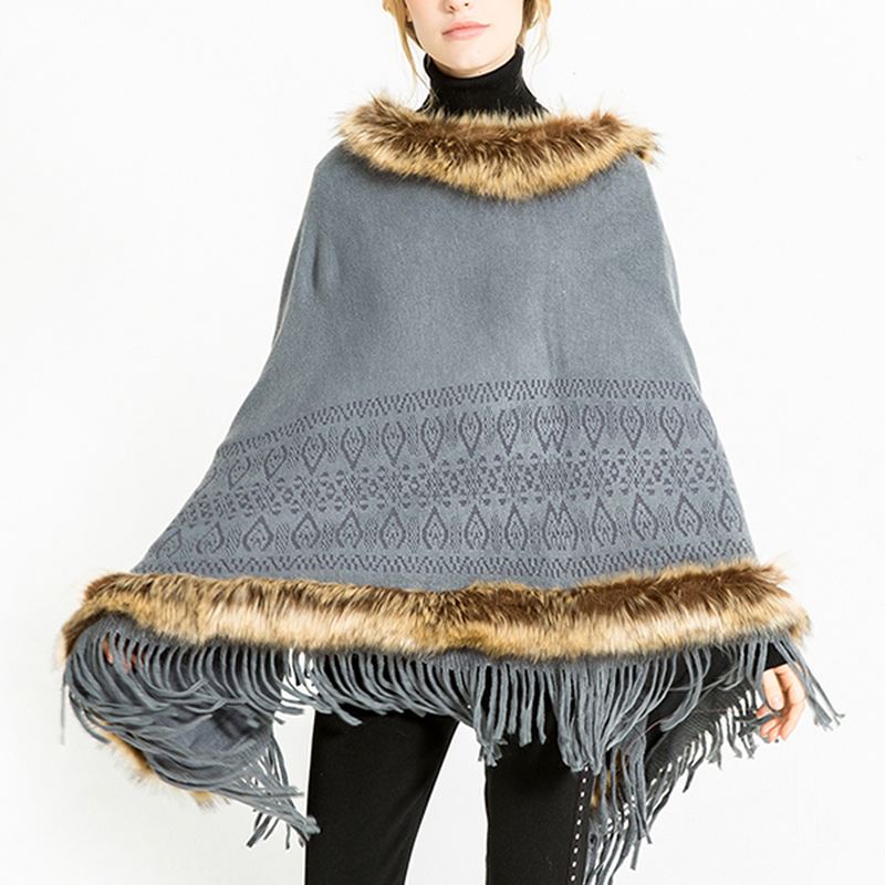Dame Kvast Massiv Pels Poncho Med Hætte Varme Tørklæder