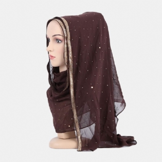 Hijab Halstørklæde Chiffon Beaded Lange Tørklæder