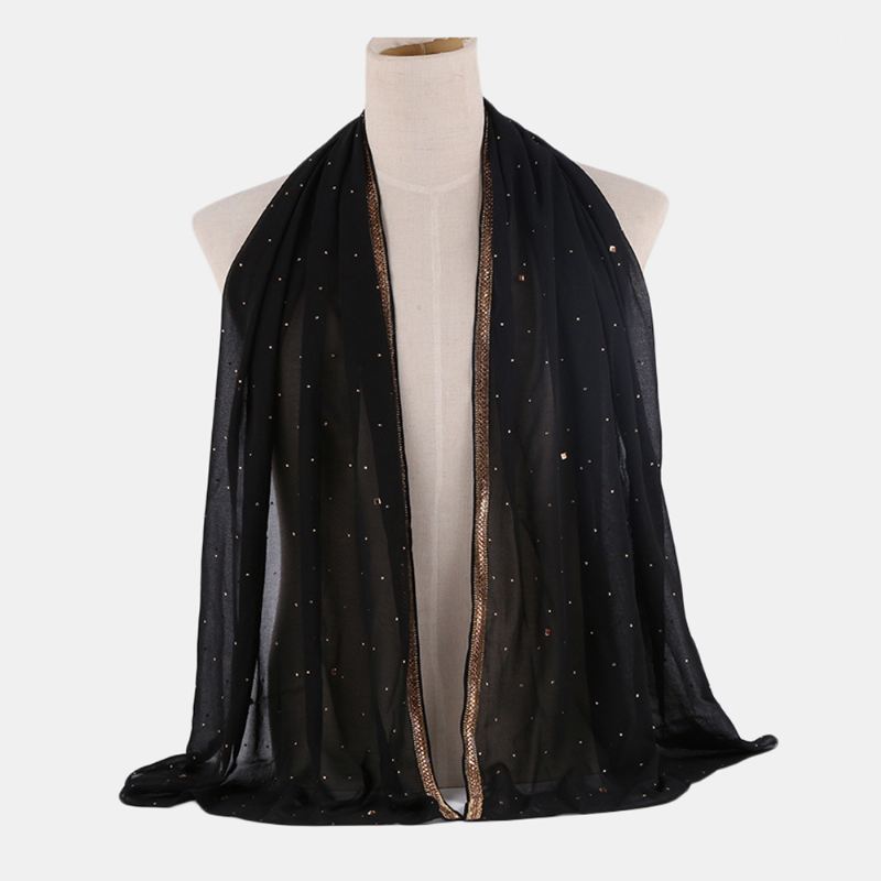 Hijab Halstørklæde Chiffon Beaded Lange Tørklæder